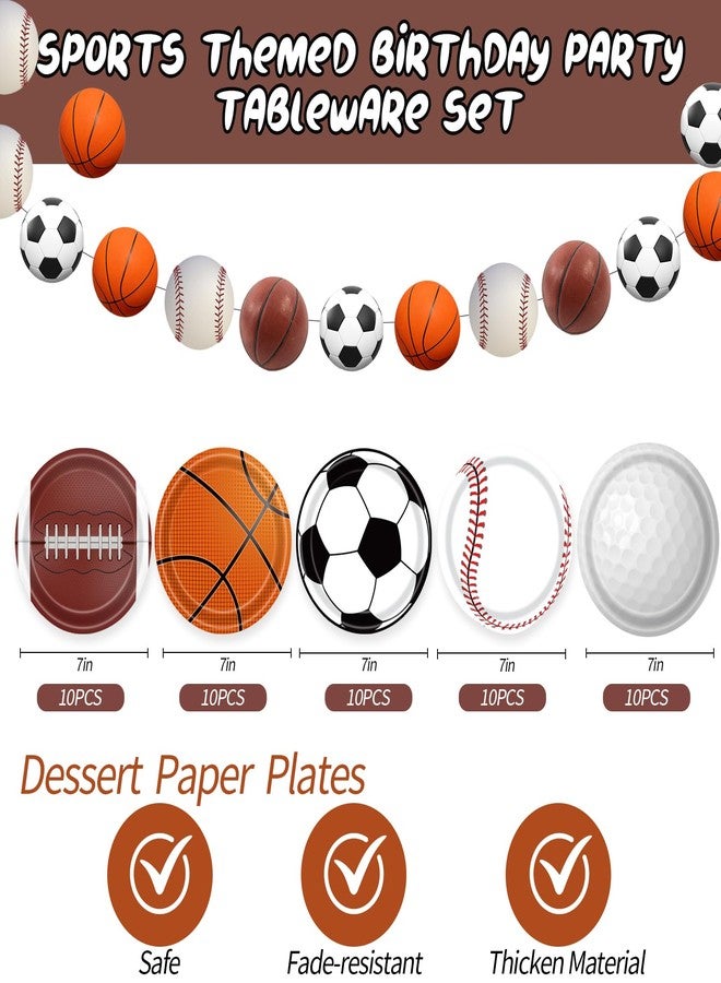 HiEnjoin 50PCS Sports Birthday Party Paper Plates, Baseball Football Soccer Basketball Golf Disposable Paper Plates for Boy Birthday Party Decoration Supplies Favors - Image 2
